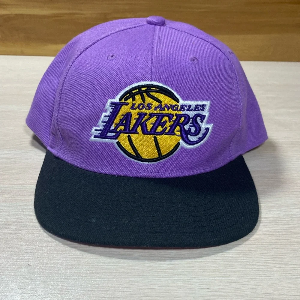 Mitchell & Ness Los Angeles Lakers Snapback Hat Cap Purple/Black/Pink Bottom - Picture 6 of 7